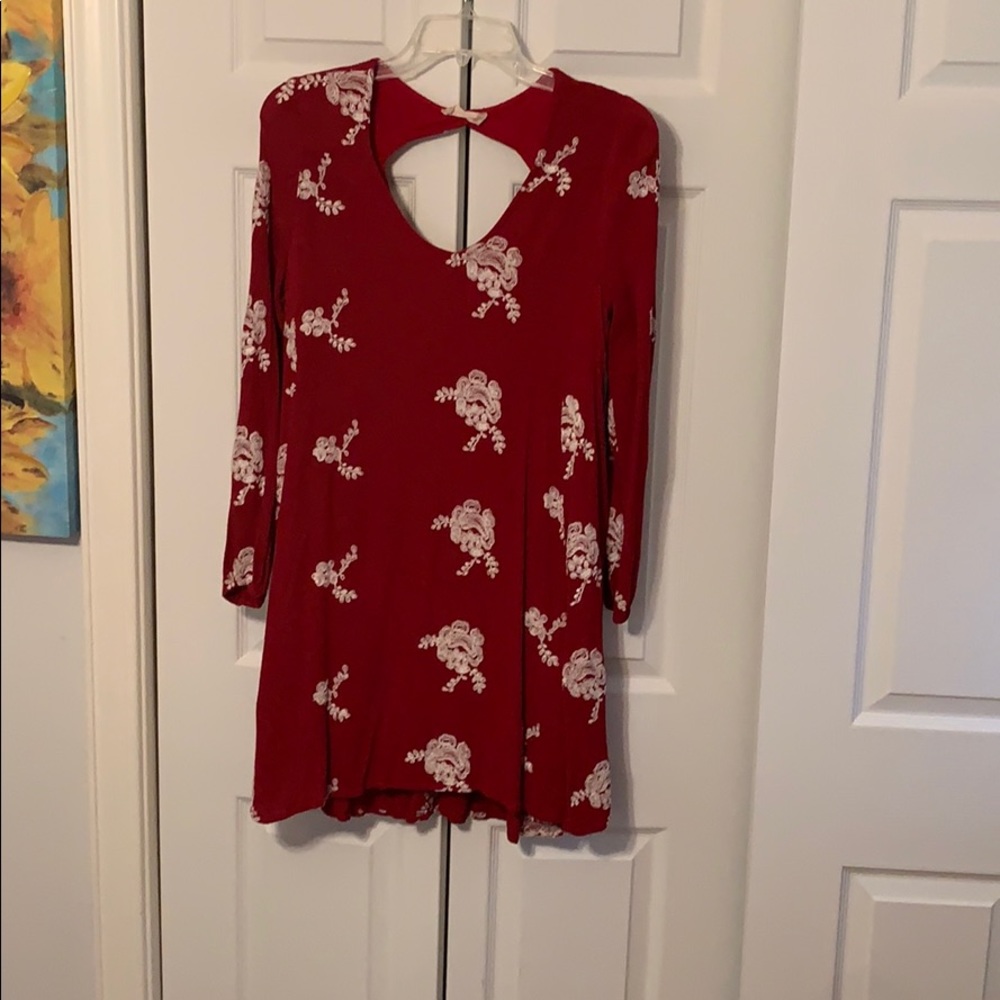 Red Flower long sleeve dress